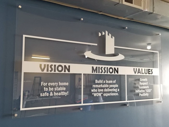 Vision Mission Values Printed Acrylic with Standoffs